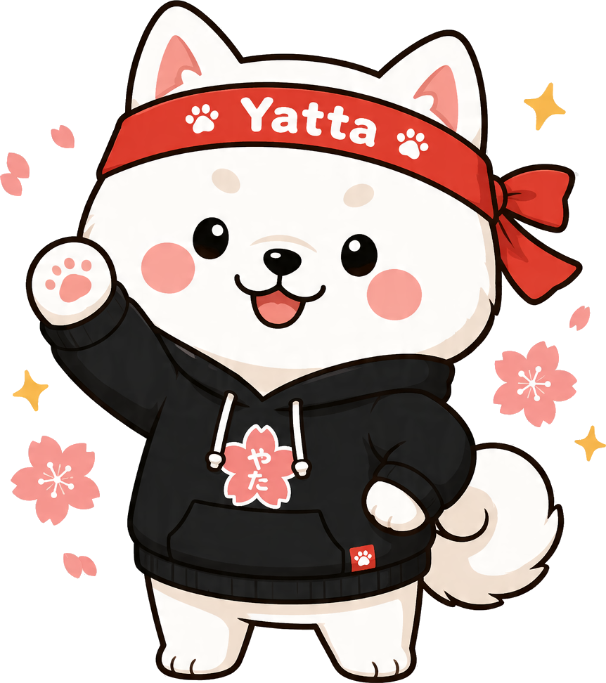 Yatta, the Shiba Inu mascot, cheering